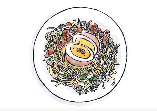 Table de Scamandre - la recette de l'Oeuf mollet mariné sur son nid d'herbes fraîches